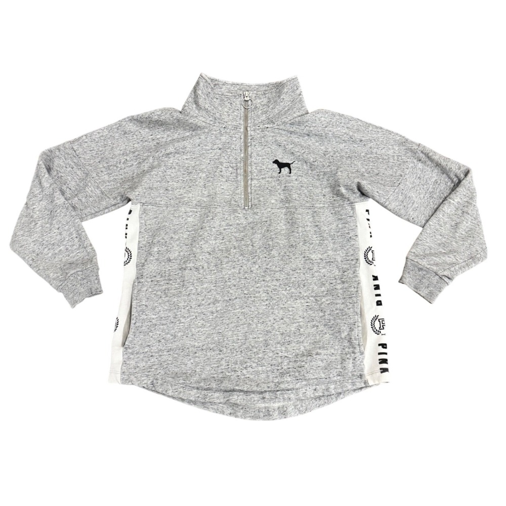 PINK Victoria's Secret Quarter Zip Pullover Gray XS Logo Sweatshirt